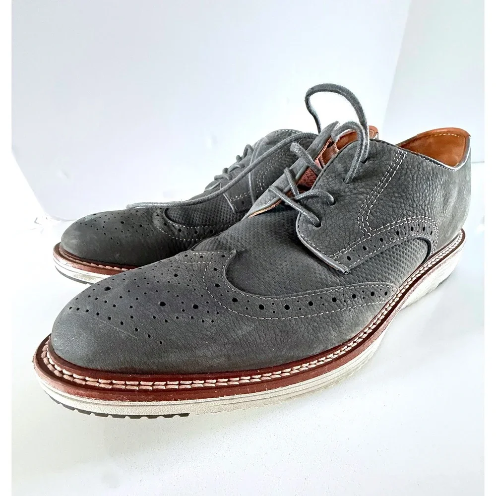 Johnston & Murphy TRUFO Mens Grey Leather Wingtip Oxford Shoes Size 10M